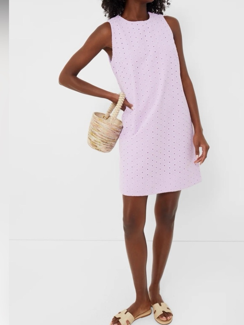 Tuckernuck Lavender Eyelet Lined Sleeveless Folly Shift Dress so Luxe Medium